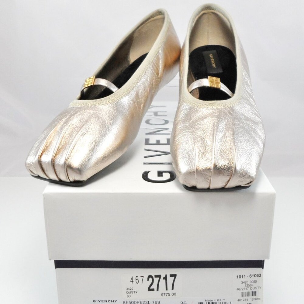 NIB$775 GIVENCHY Embellished Pleated Metallic 4G Ballerina Slip-On Flats 36 6 - Picture 11 of 16